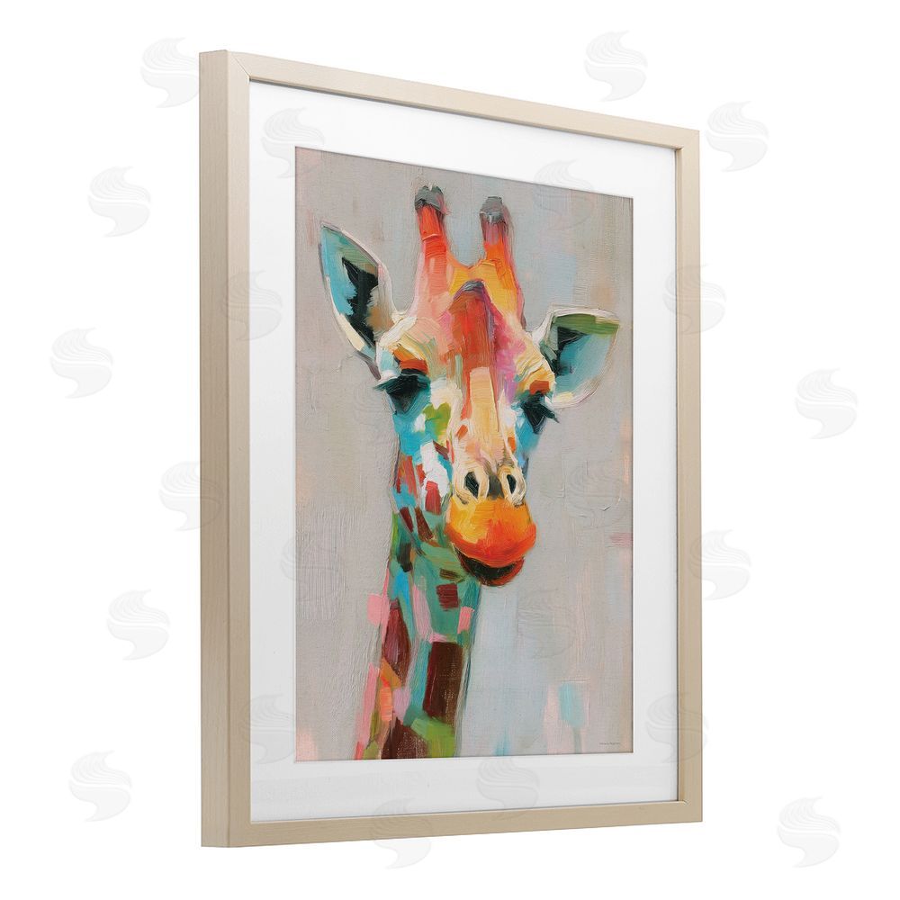 Svetlana Aleynikova Painterly Rainbow Giraffe Birch Framed Print Under Glass Wall Art