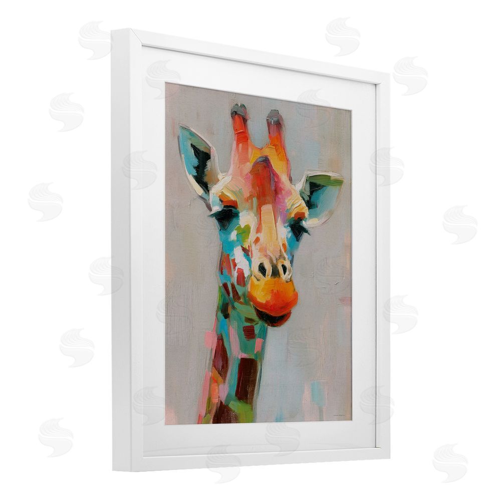Svetlana Aleynikova Painterly Rainbow Giraffe White Framed Print Under Glass Wall Art