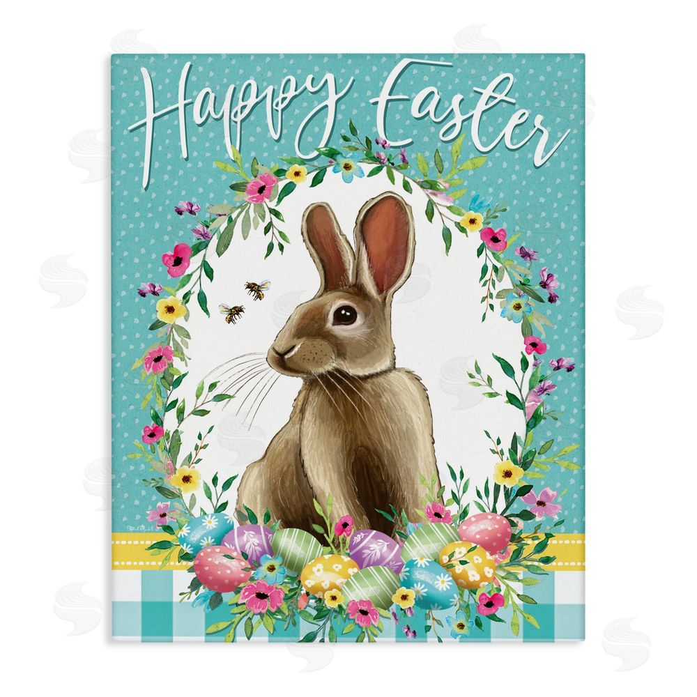 Elizabeth Tyndall Happy Easter Bunny Wreath Canvas Wall Art Print