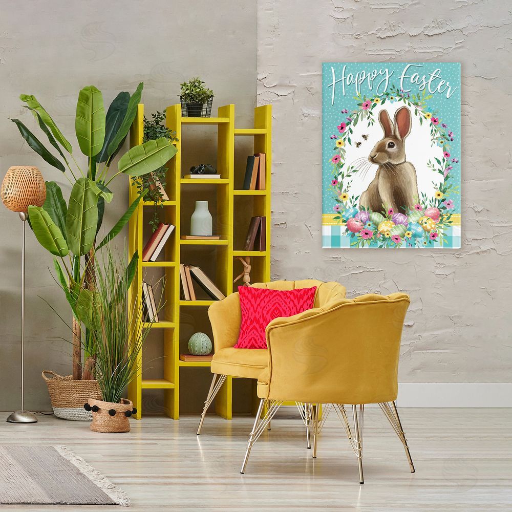 Elizabeth Tyndall Happy Easter Bunny Wreath Canvas Art on Wall