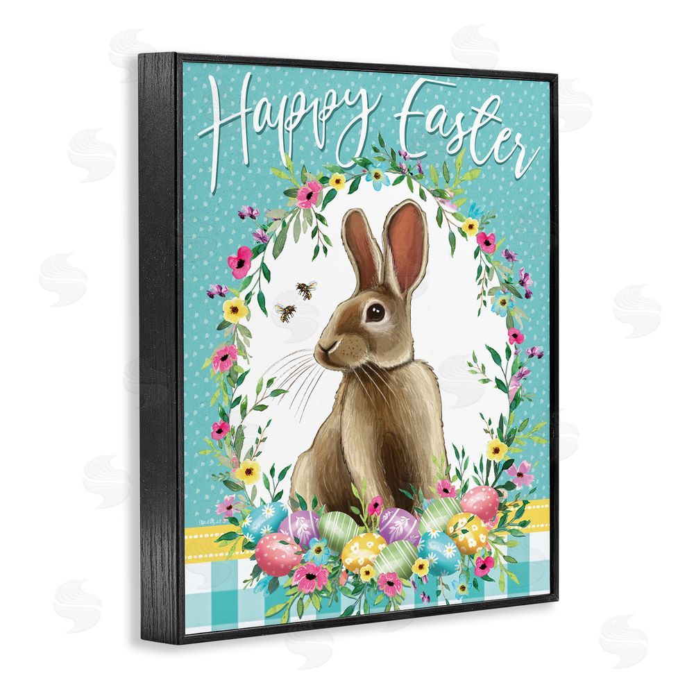 Elizabeth Tyndall Happy Easter Bunny Wreath Black Framed Giclee Wall Art Print