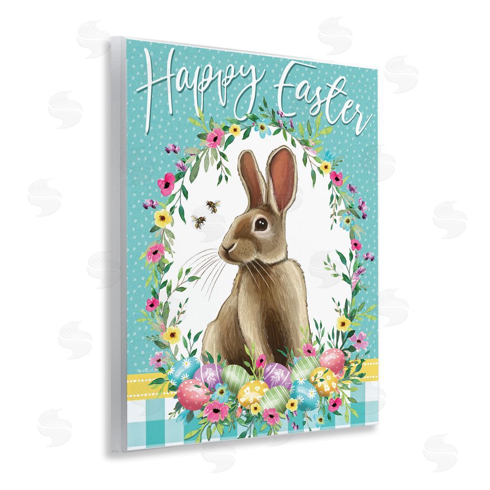 Elizabeth Tyndall Happy Easter Bunny Wreath Wall Plaque Art Print