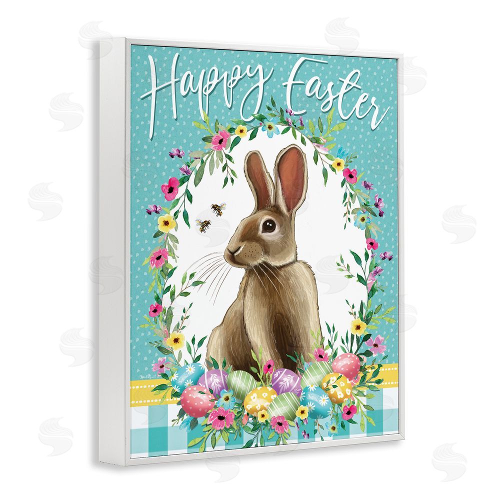 Elizabeth Tyndall Happy Easter Bunny Wreath White Framed Giclee Wall Art Print