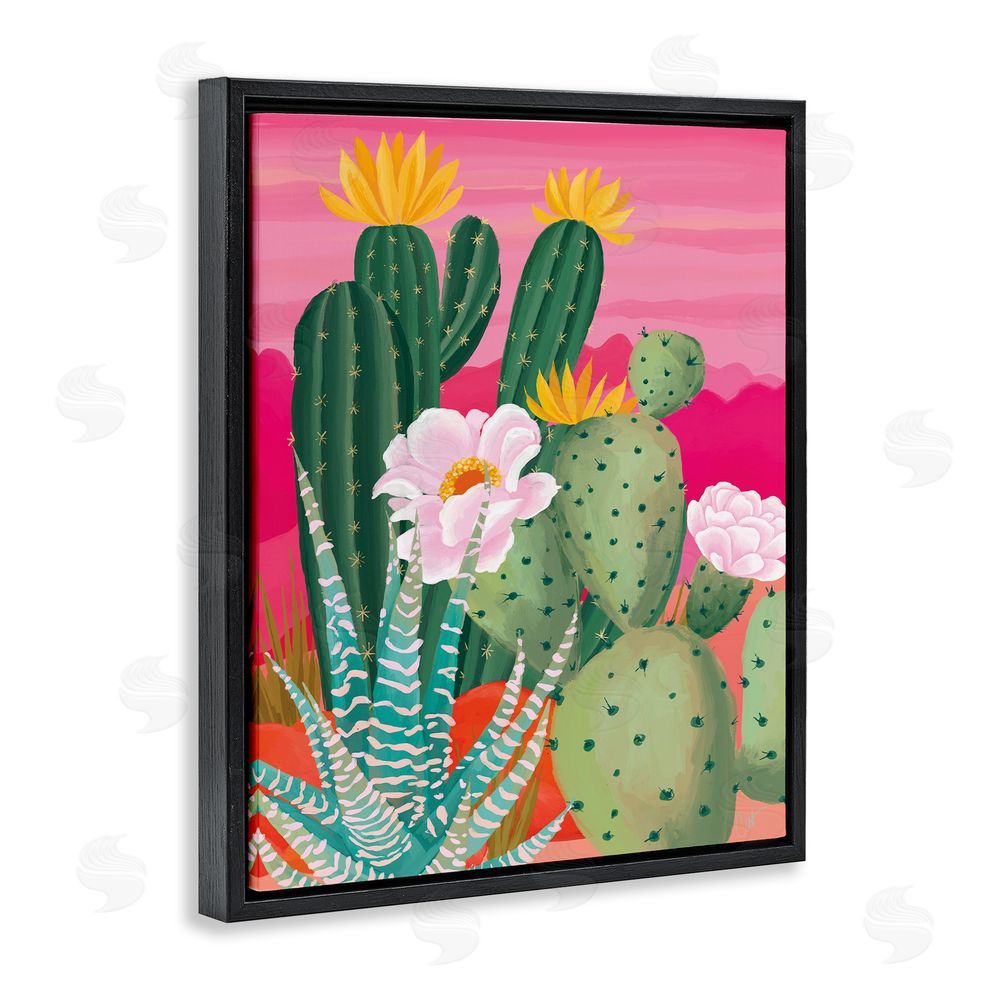 Cat Thurman Designs Sunset Cactus Plants Black Floating Frame Canvas Wall Art Print