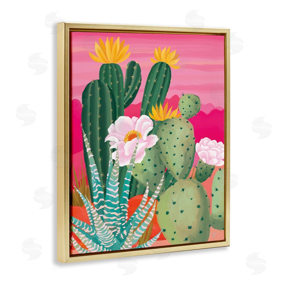 Cat Thurman Designs Sunset Cactus Plants Gold Floating Frame Canvas Wall Art Print
