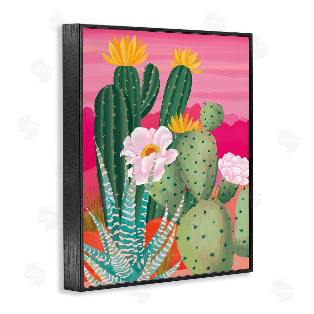 Cat Thurman Designs Sunset Cactus Plants Black Framed Giclee Wall Art Print
