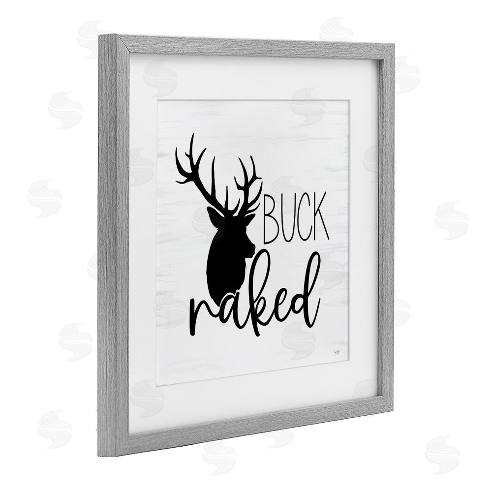 Lux + Me Designs Buck Naked Silhouette Gray Framed Print Under Glass Wall Art