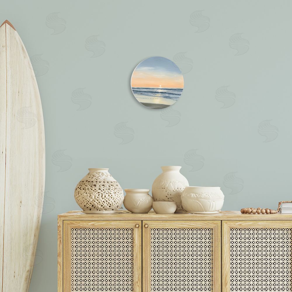 Georgie Harrison Soft Sunset Reflection Circular Wall Plaque Art Print in Room