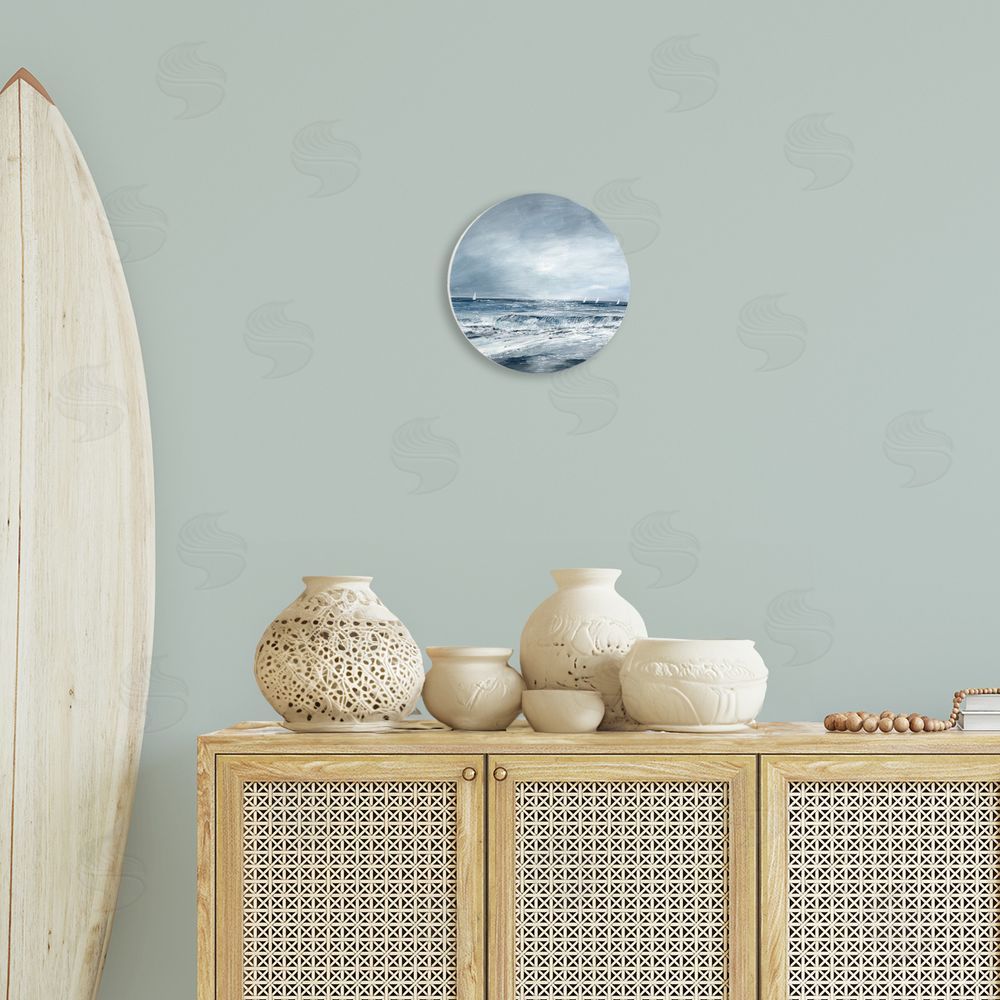Georgie Harrison Rough Sea Waves & Boats Circular Wall Plaque Art Print in Room
