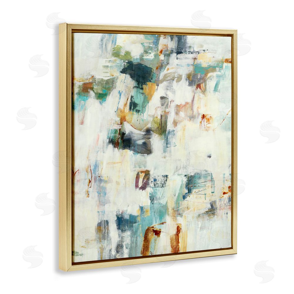 Lisa Ridgers Expressive Chaos Layers Gold Floating Frame Canvas Wall Art
