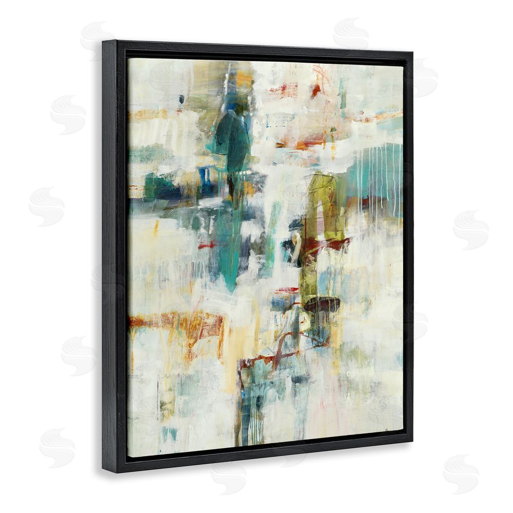 Lisa Ridgers Dynamic Paint Drips Black Floating Frame Canvas Wall Art