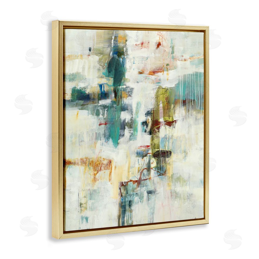 Lisa Ridgers Dynamic Paint Drips Gold Floating Frame Canvas Wall Art