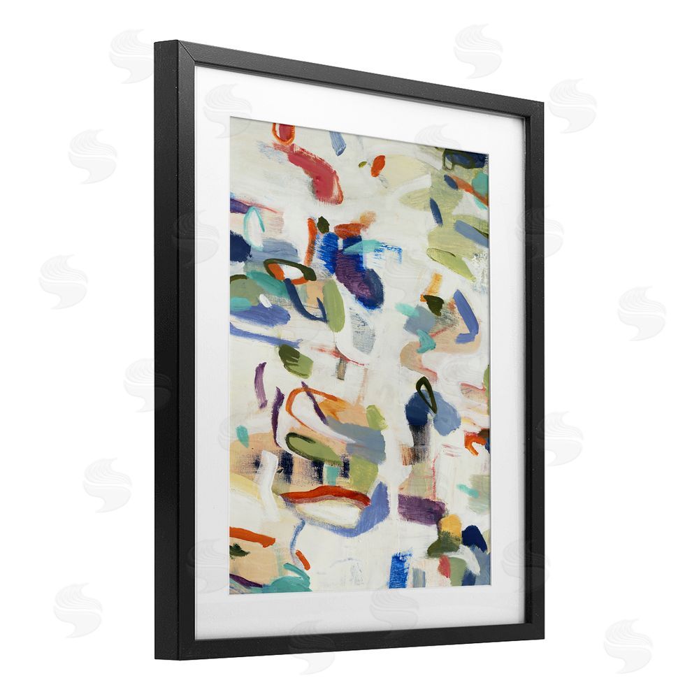 Lisa Ridgers Expressive Composition Brushstrokes Black Framed Print Under Glass with Mat Wall Art