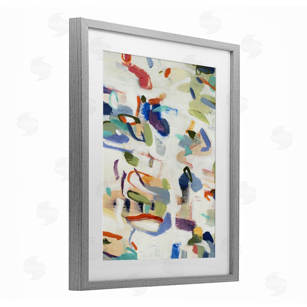 Lisa Ridgers Expressive Composition Brushstrokes Gray Framed Print Under Glass with Mat Wall Art