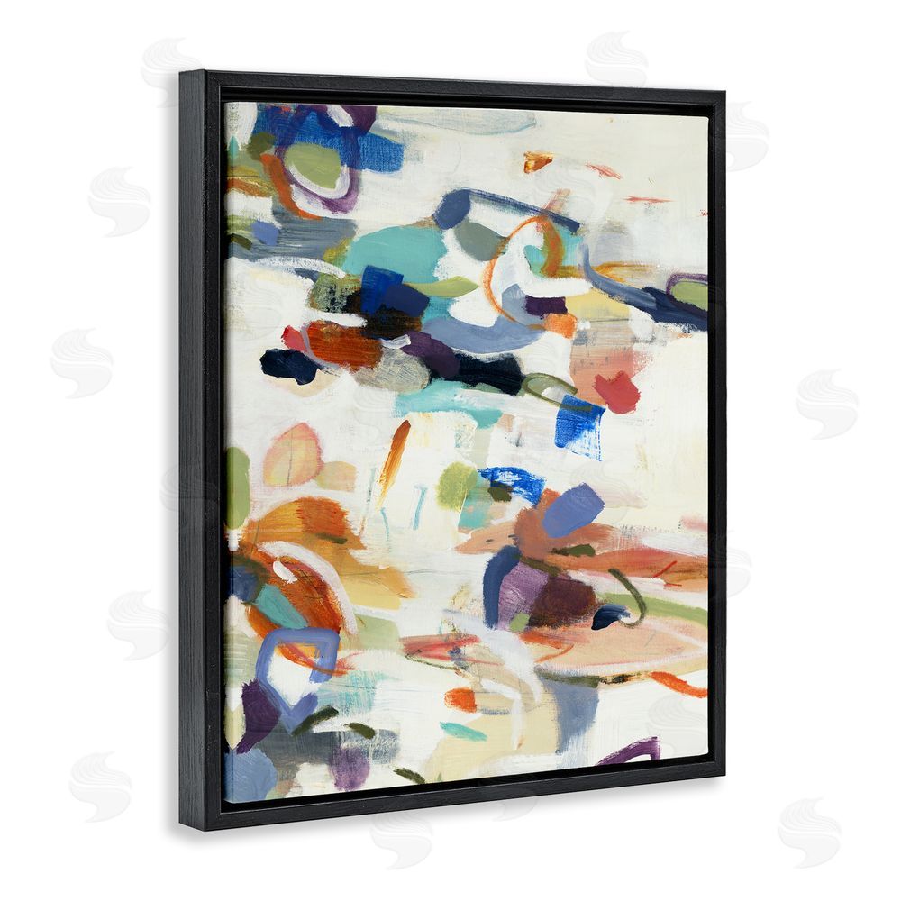 Lisa Ridgers Flowing Stippled Brushstrokes Black Floating Frame Canvas Wall Art
