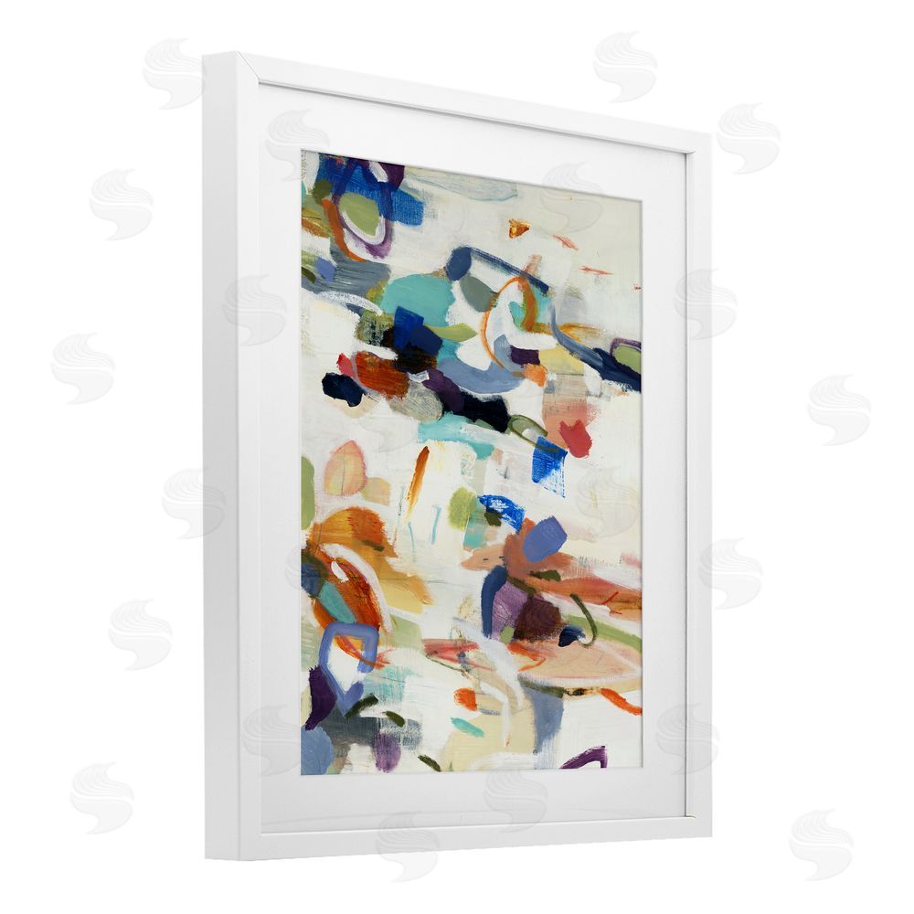 Lisa Ridgers Flowing Stippled Brushstrokes White Framed Print Under Glass with Mat Wall Art