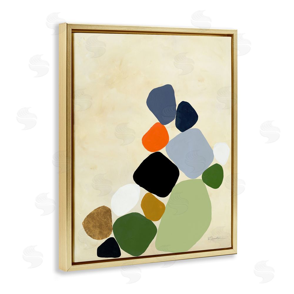 Ruth Fromstein Cluster of Minimal Pebbles Gold Floating Frame Canvas Wall Art Print