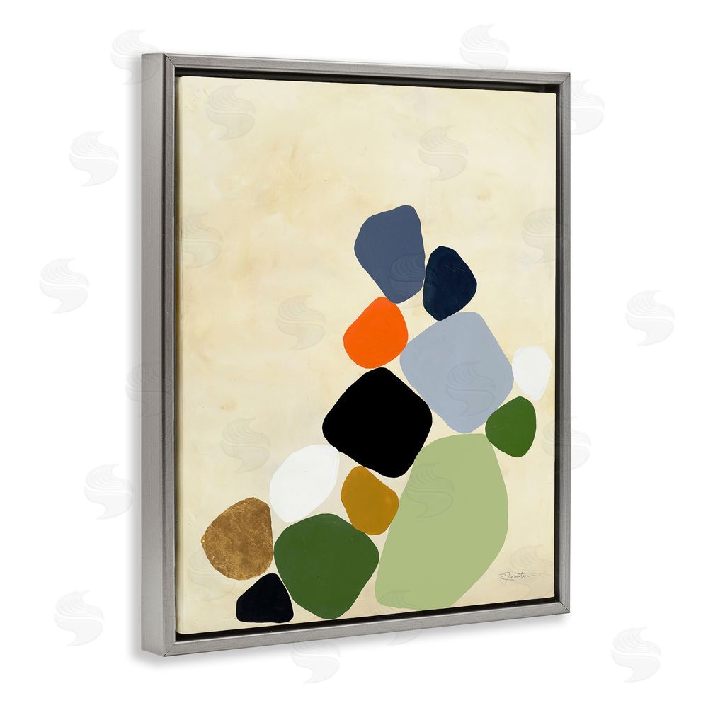 Ruth Fromstein Cluster of Minimal Pebbles Gray Floating Frame Canvas Wall Art Print