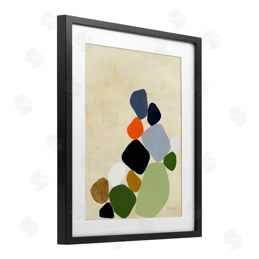 Ruth Fromstein Cluster of Minimal Pebbles Black Framed Print Under Glass Wall Art