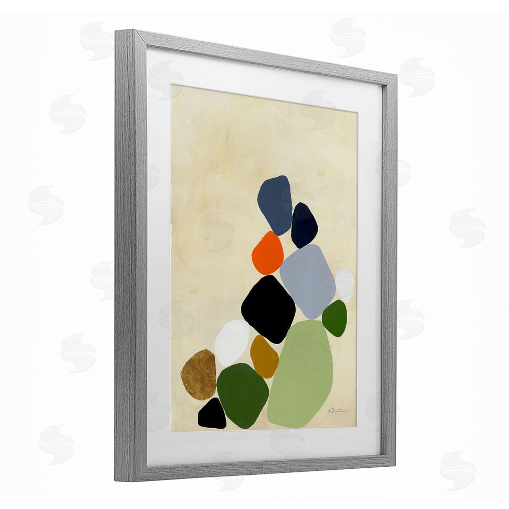 Ruth Fromstein Cluster of Minimal Pebbles Gray Framed Print Under Glass Wall Art