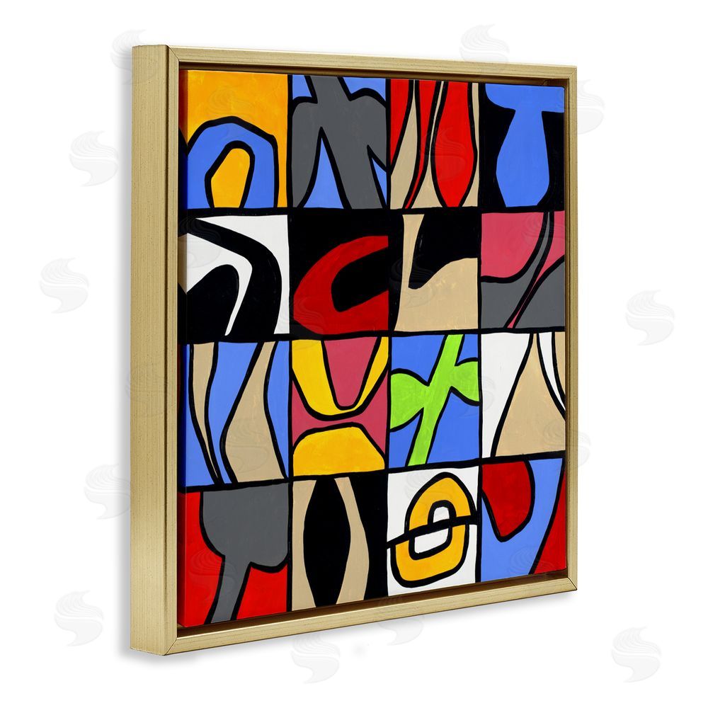 Ruth Fromstein Alternating Contrast Shapes Abstraction Gold Floating Frame Canvas Wall Art Print