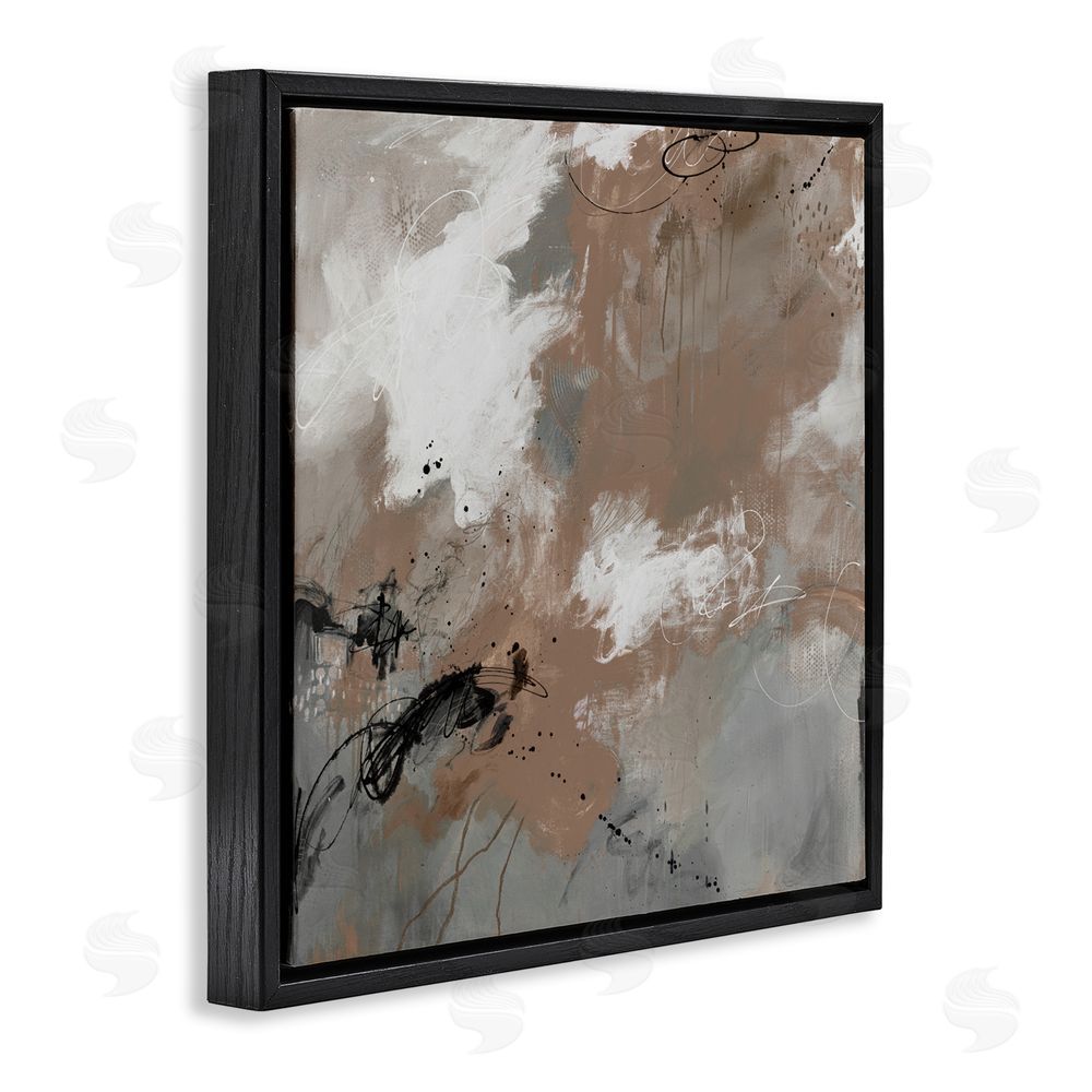 Ruth Fromstein Brown & Grey Brushwork Black Floating Frame Canvas Wall Art Print