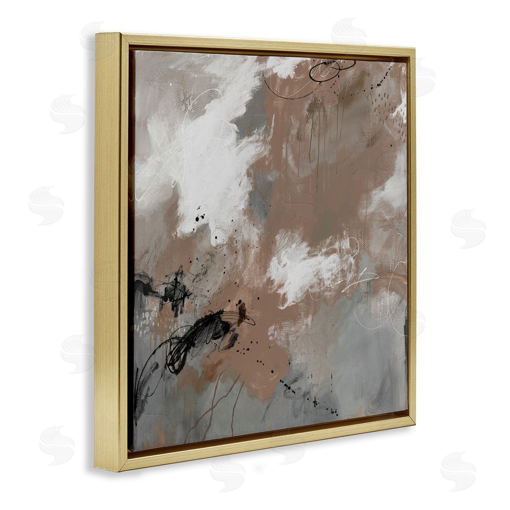 Ruth Fromstein Brown & Grey Brushwork Gold Floating Frame Canvas Wall Art Print
