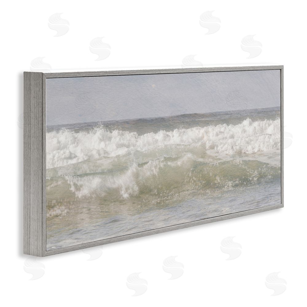 Melissa McClain Panoramic Breaking Waves Gray Framed Giclee Wall Art Print