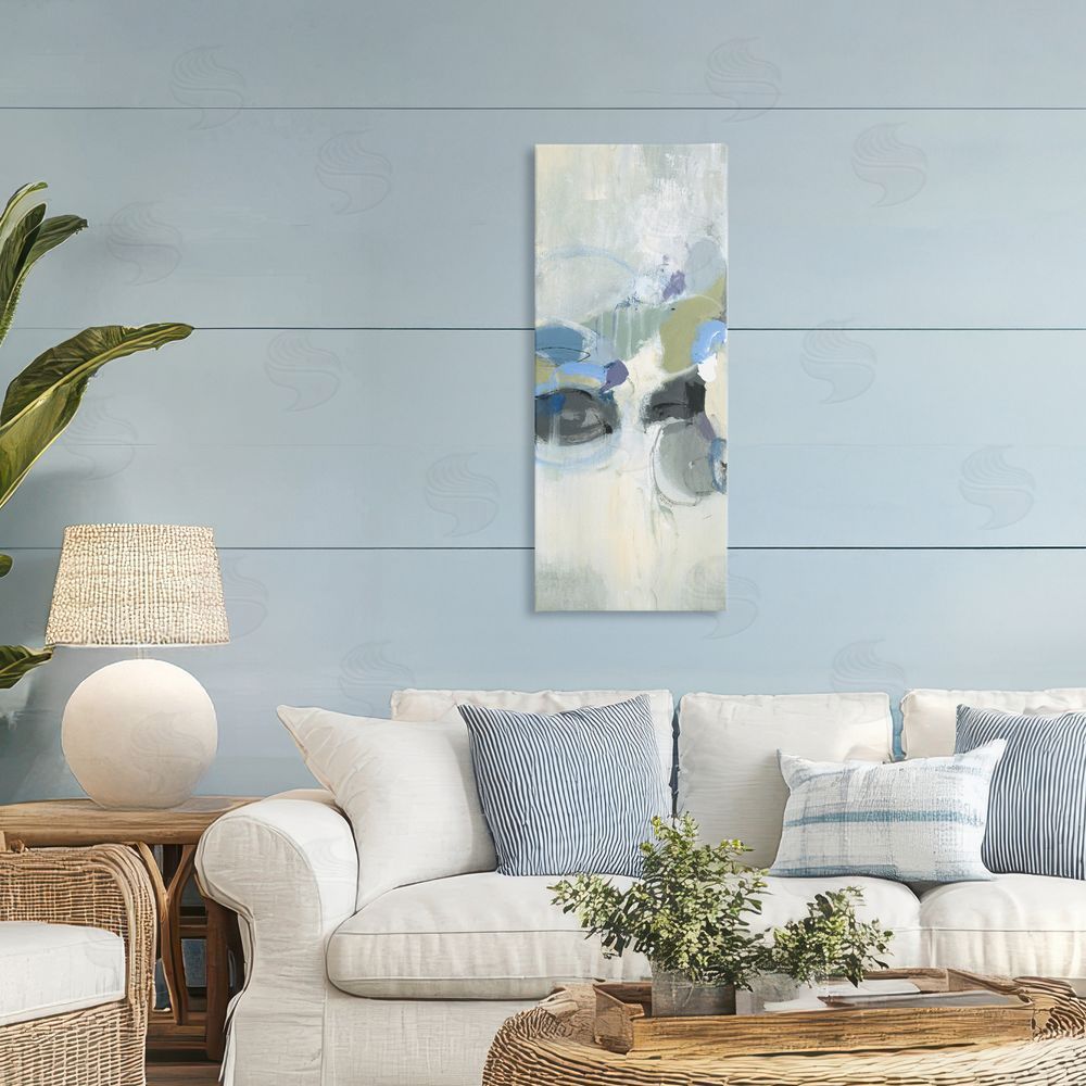 Lisa Ridgers Muted Circular Dapples Stretched Canvas Wall Art Print in Room