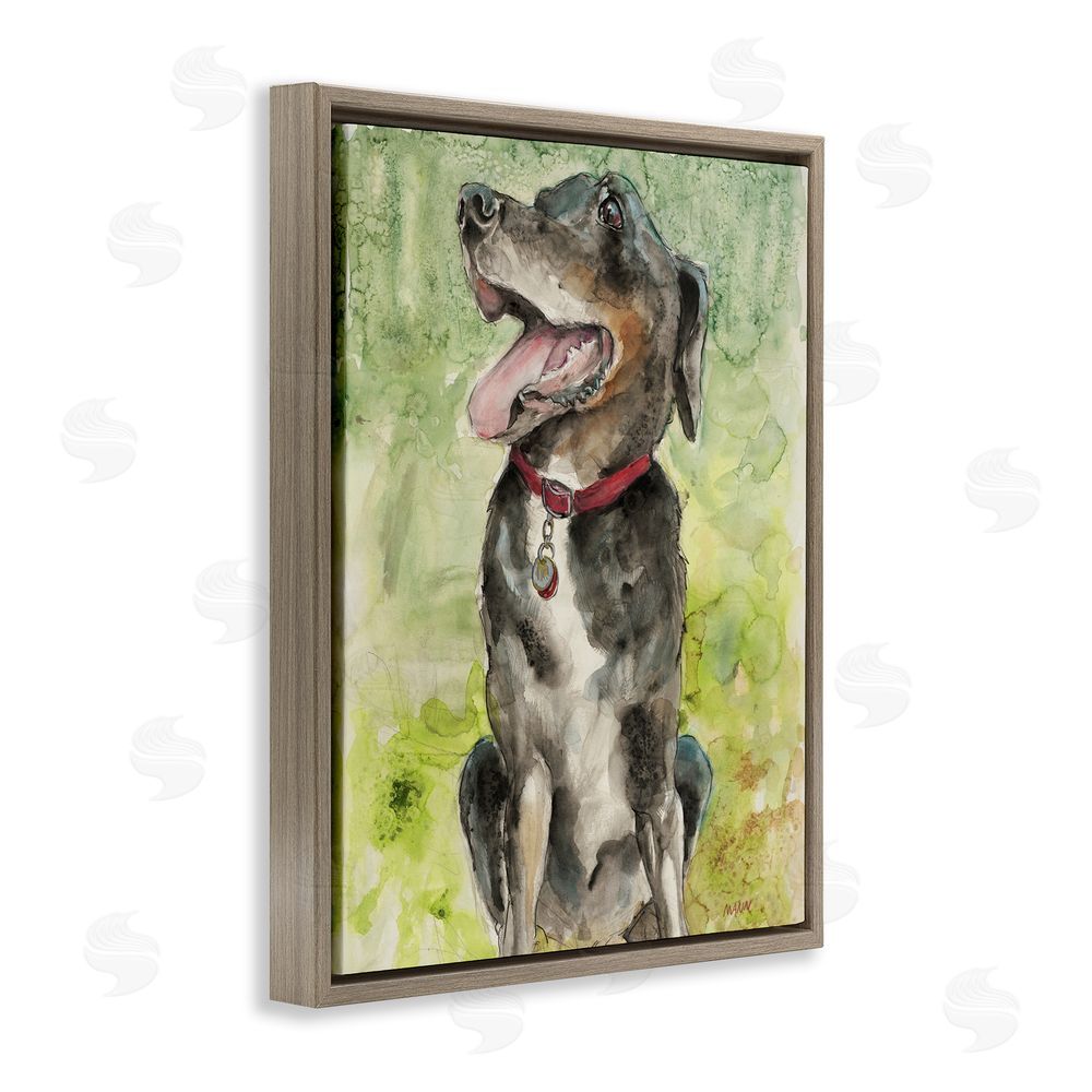 Patti Mann A Dog's Happiness Brown Floating Frame Canvas Wall Art Print