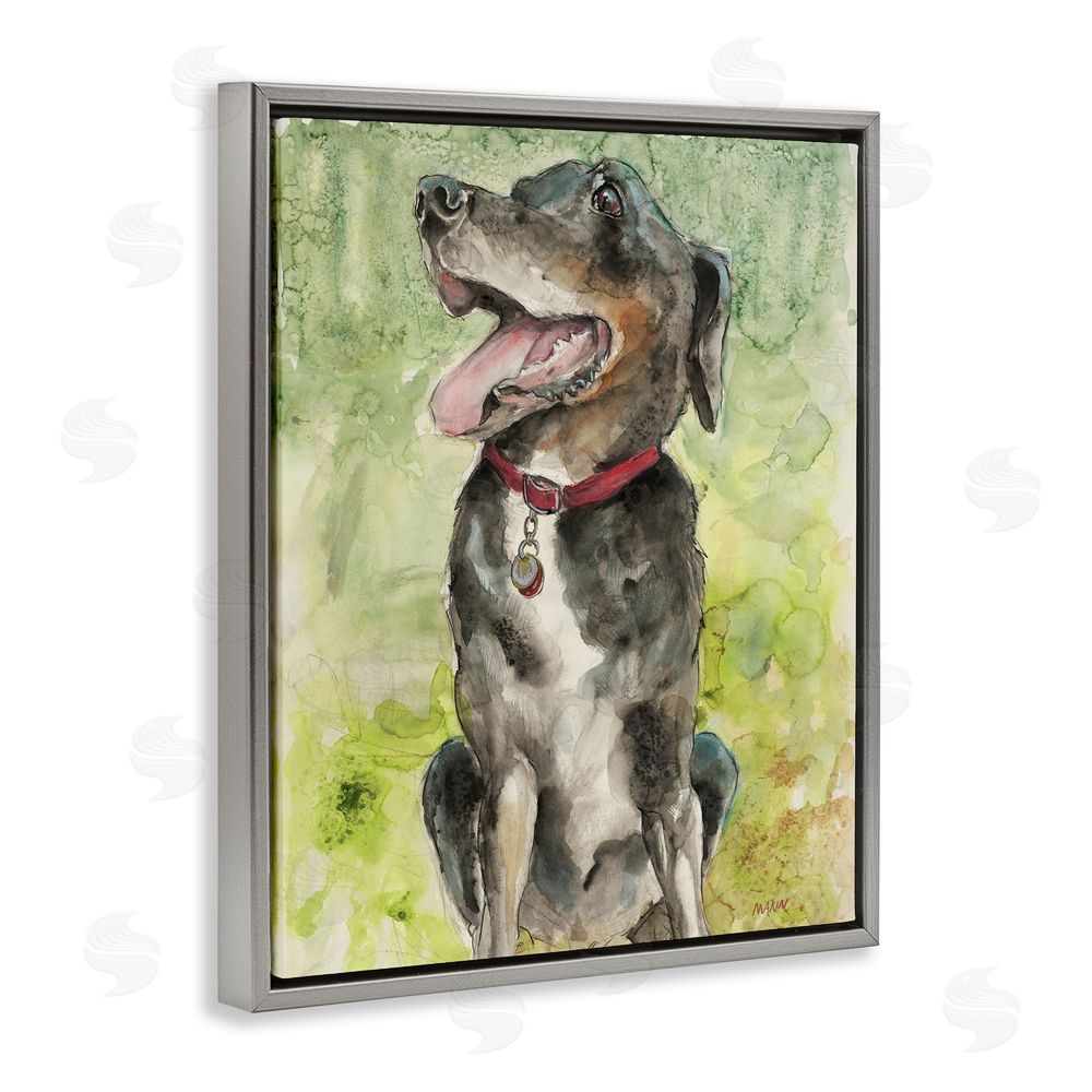 Patti Mann A Dog's Happiness Gray Floating Frame Canvas Wall Art Print