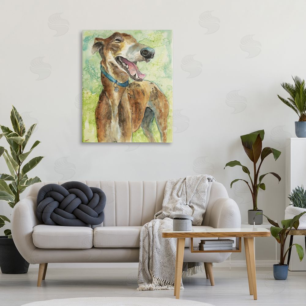 Patti Mann Greyhound Smile Watercolor Stretched Canvas Wall Art in Room