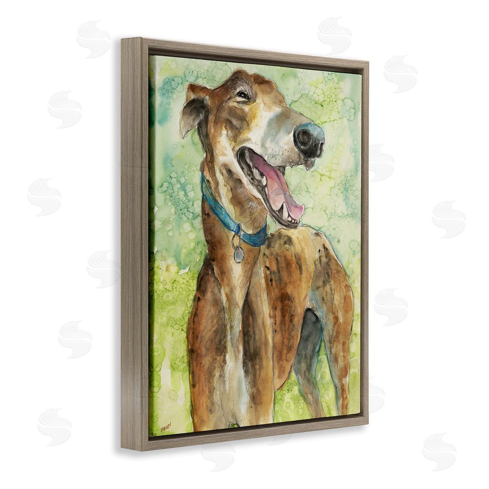 Patti Mann Greyhound Smile Watercolor Brown Floating Frame Canvas Wall Art