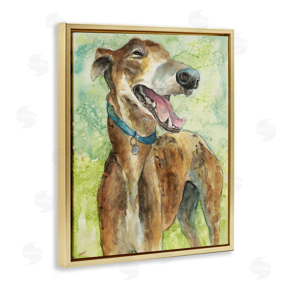 Patti Mann Greyhound Smile Watercolor Gold Floating Frame Canvas Wall Art