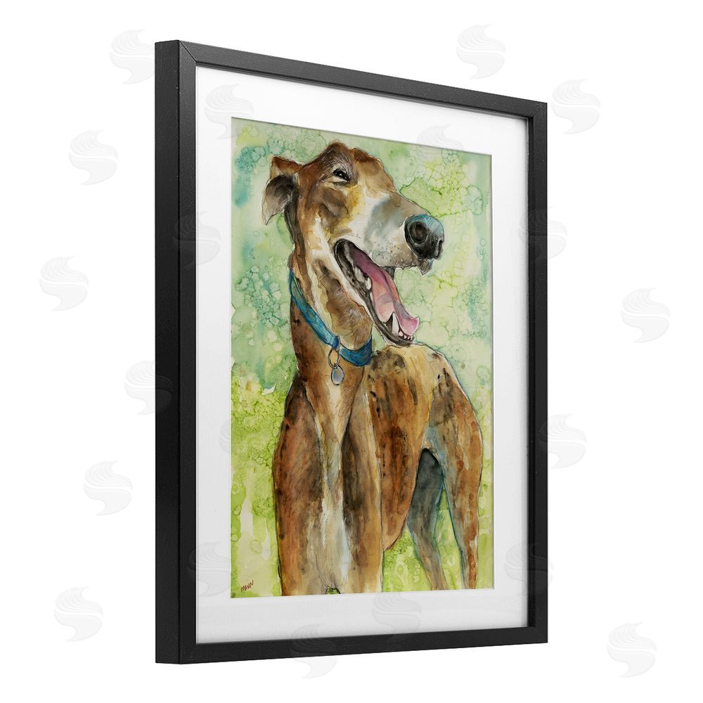 Patti Mann Greyhound Smile Watercolor Black Framed Print Under Glass with Mat Wall Art