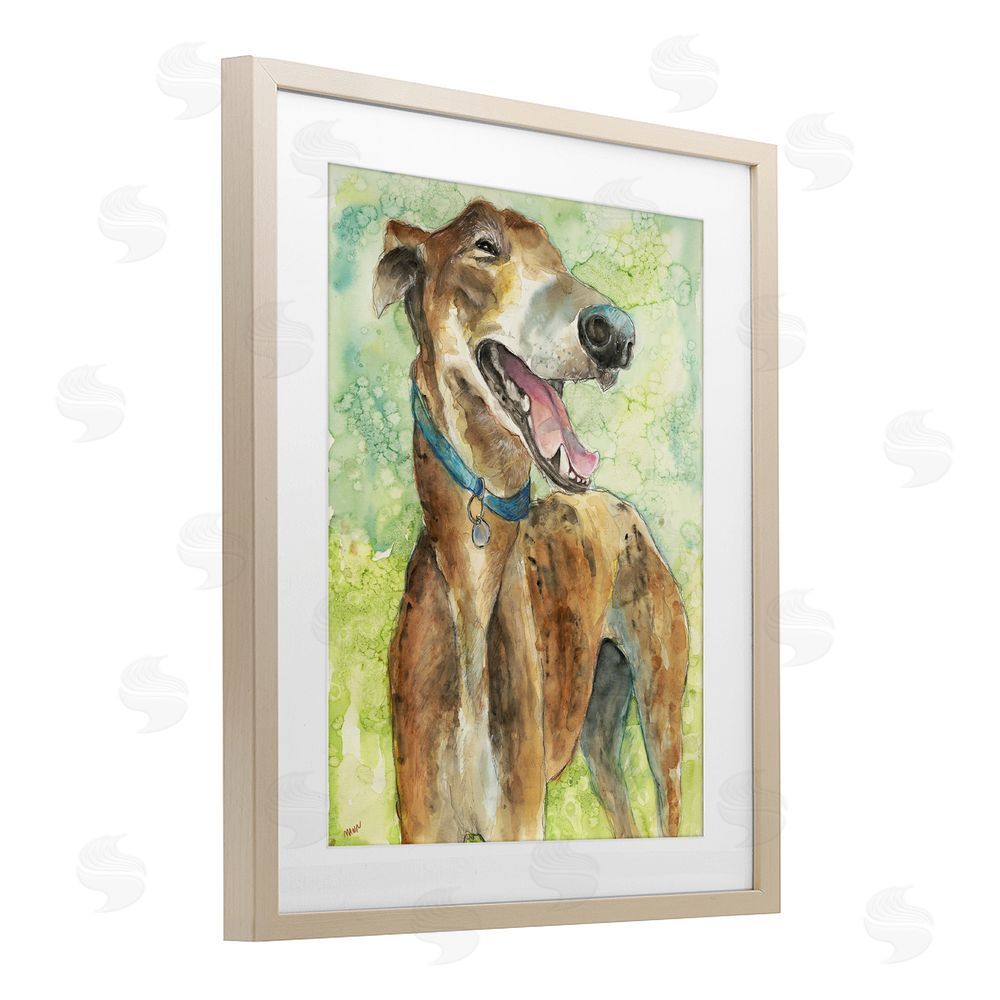 Patti Mann Greyhound Smile Watercolor Brown Framed Print Under Glass with Mat Wall Art