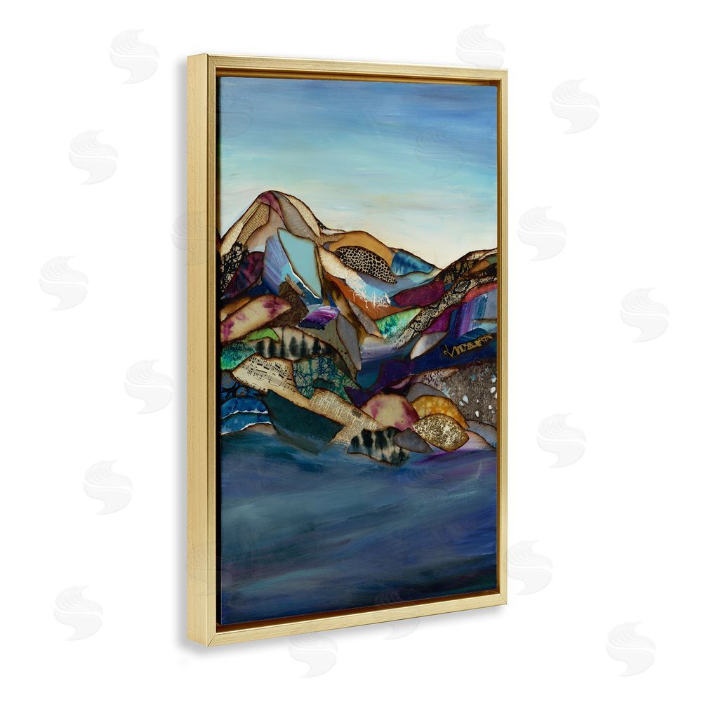Van Horne-Borcherding Patchwork Collaged Mountains Gold Floating Frame Canvas Wall Art Print