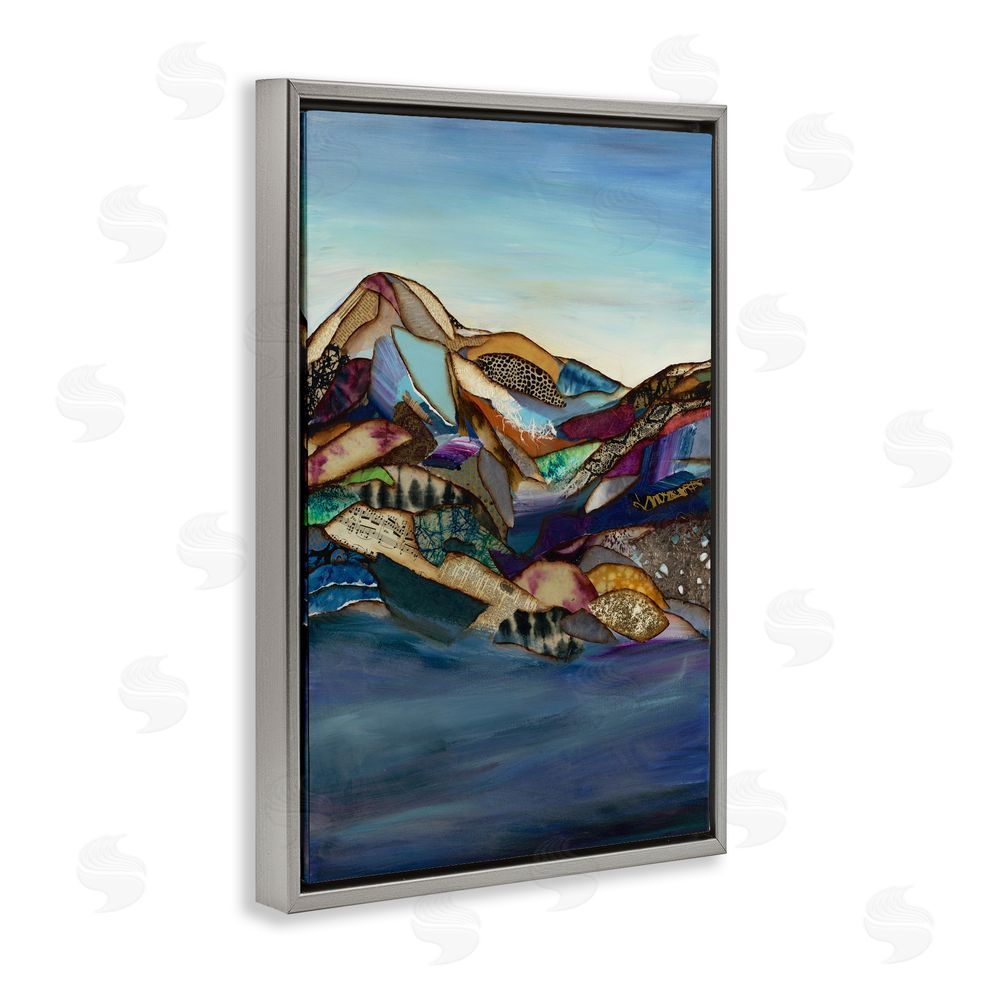 Van Horne-Borcherding Patchwork Collaged Mountains Gray Floating Frame Canvas Wall Art Print