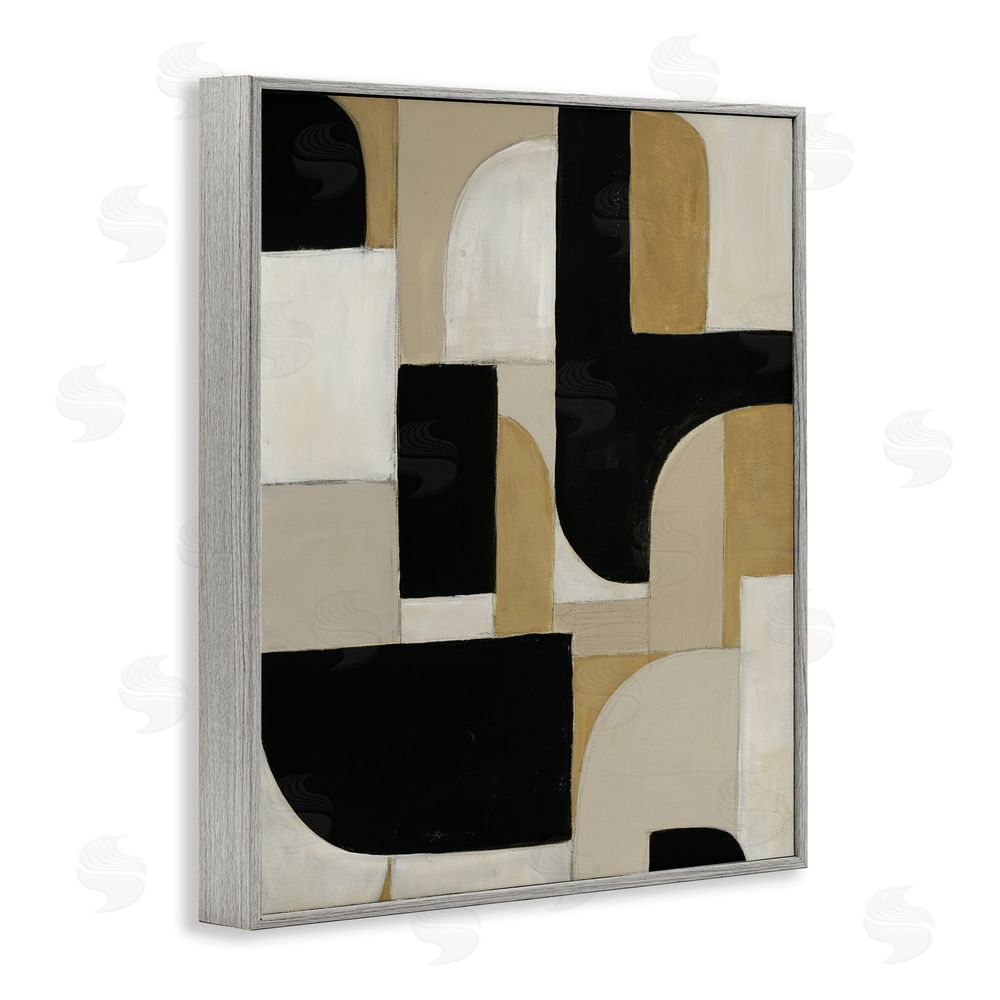 Kippi Leonard Black & Neutral Shapes Gray Framed Giclee Wall Art Print