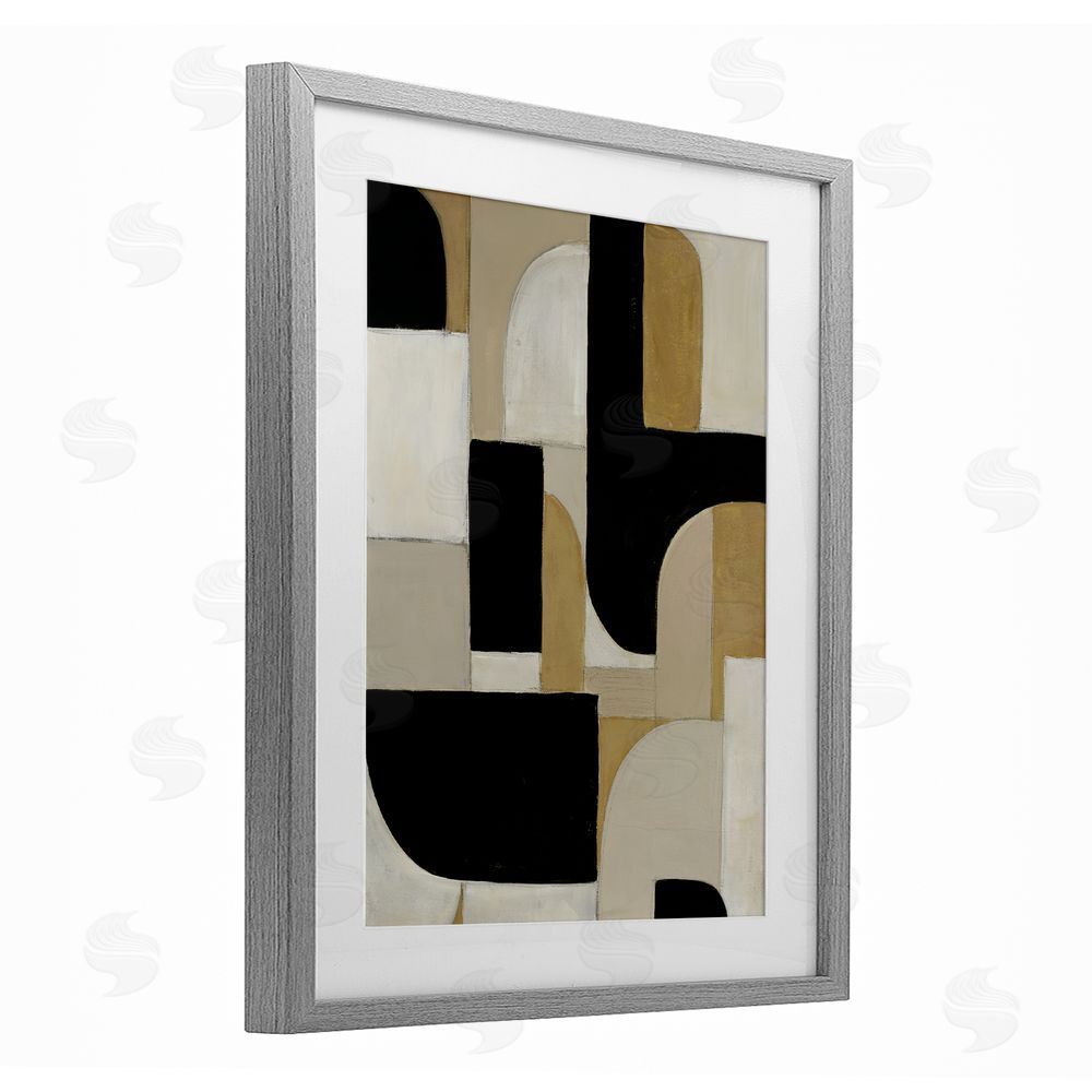 Kippi Leonard Black & Neutral Shapes Gray Framed Print Under Glass Wall Art