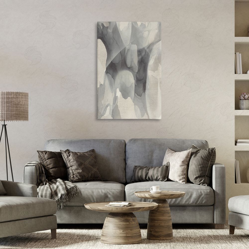 Kippi Leonard Monochrome Watery Drips Stretched Canvas Wall Art in Room
