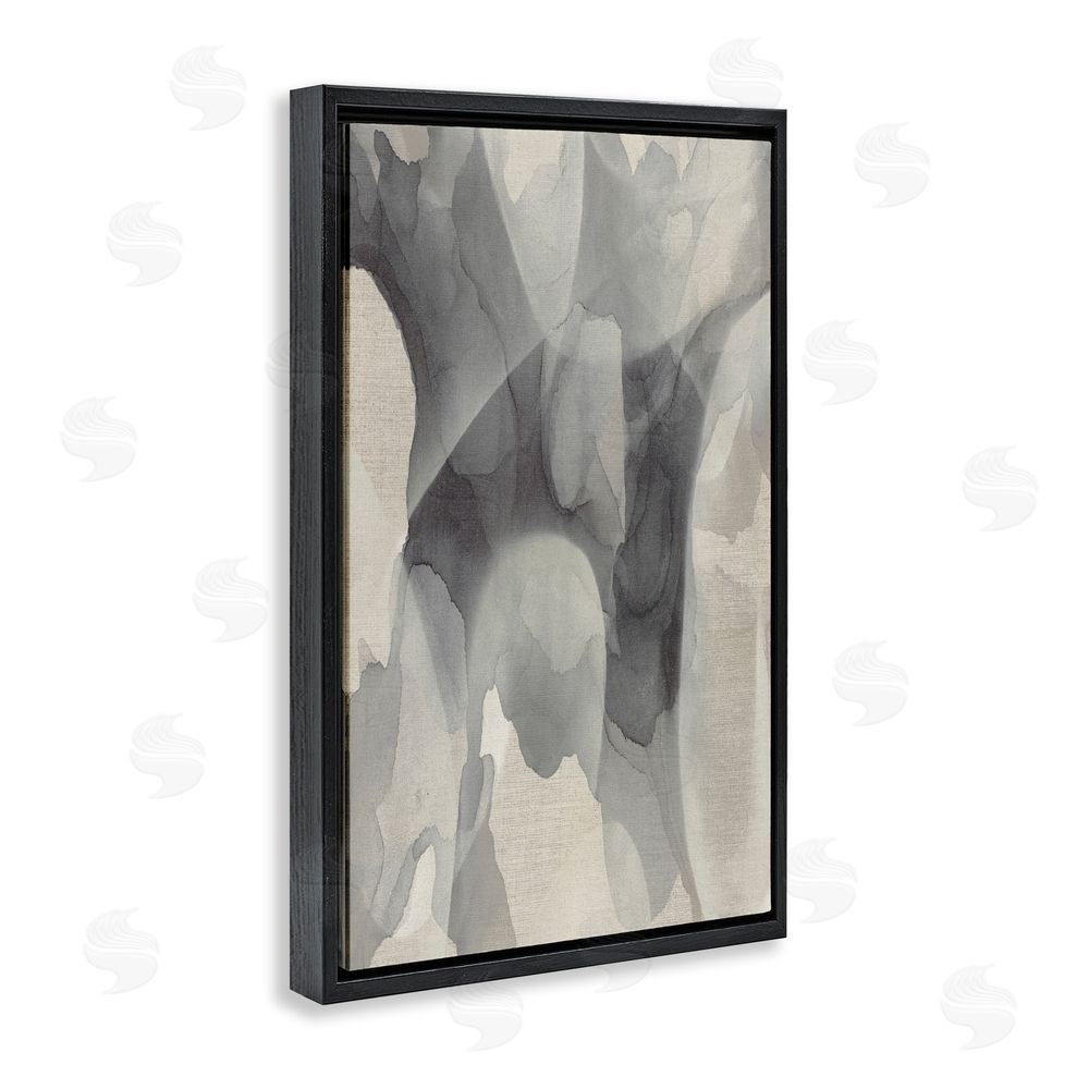 Kippi Leonard Monochrome Watery Drips Black Floating Frame Canvas Wall Art