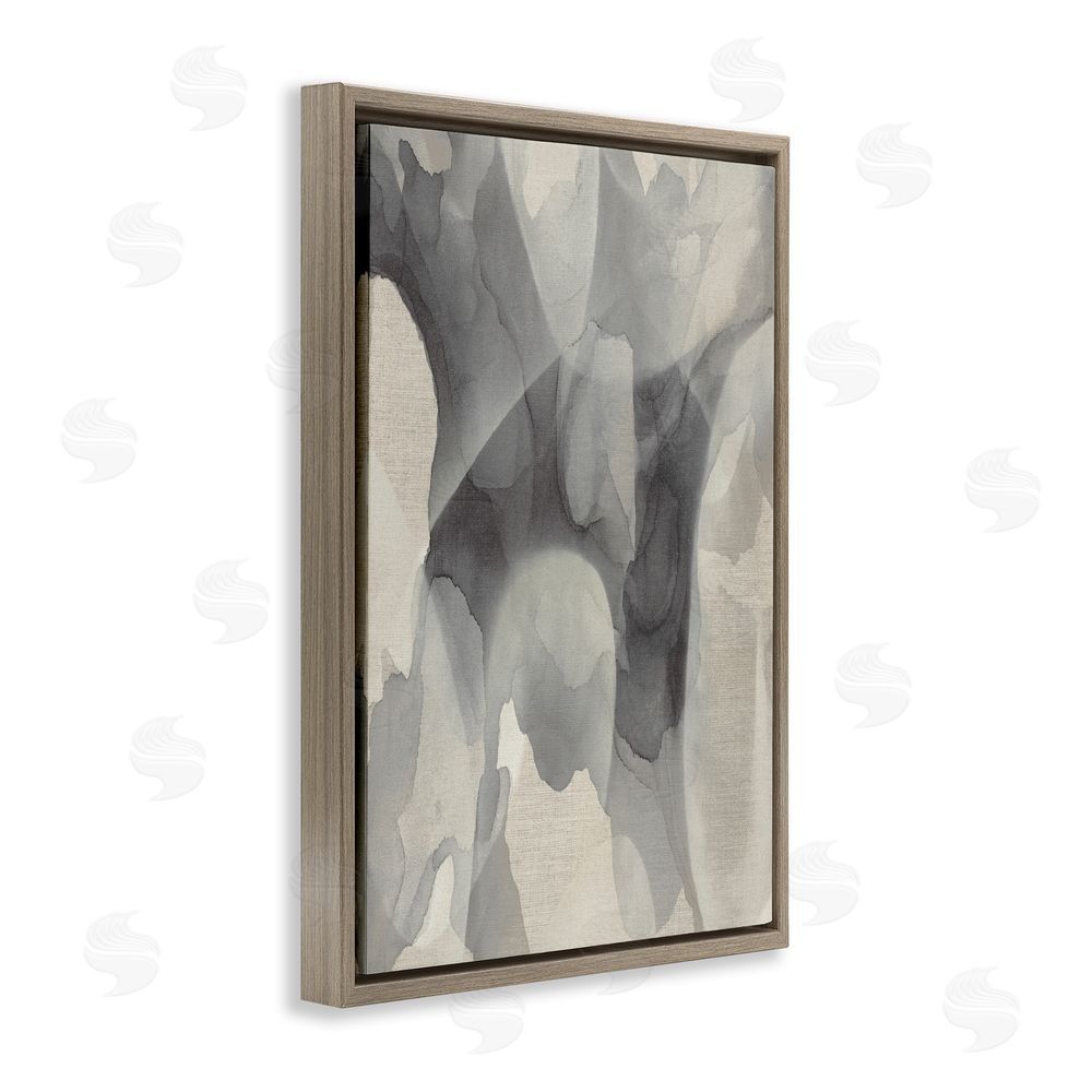 Kippi Leonard Monochrome Watery Drips Brown Floating Frame Canvas Wall Art