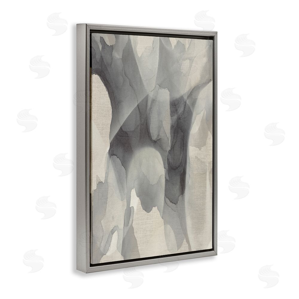 Kippi Leonard Monochrome Watery Drips Gray Floating Frame Canvas Wall Art