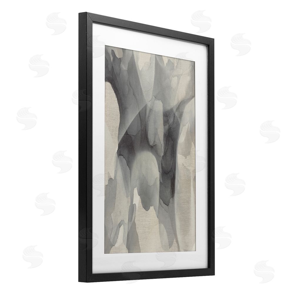 Kippi Leonard Monochrome Watery Drips Black Framed Print Under Glass with Mat Wall Art