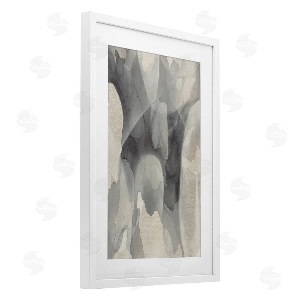 Kippi Leonard Monochrome Watery Drips White Framed Print Under Glass with Mat Wall Art