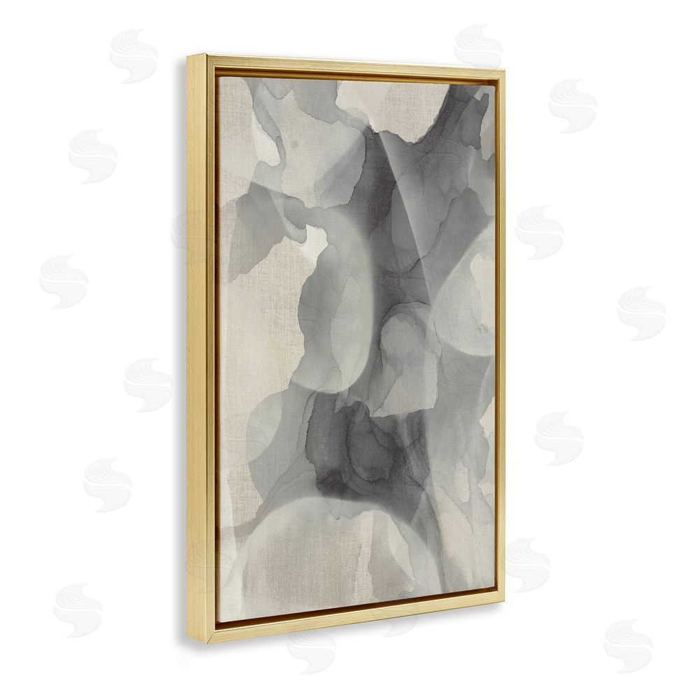 Kippi Leonard Mottled Monochrome Abstract Gold Floating Frame Canvas Wall Art