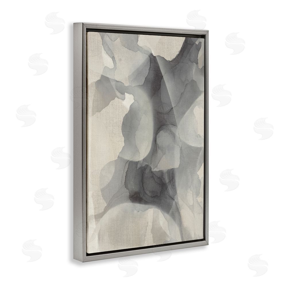 Kippi Leonard Mottled Monochrome Abstract Gray Floating Frame Canvas Wall Art