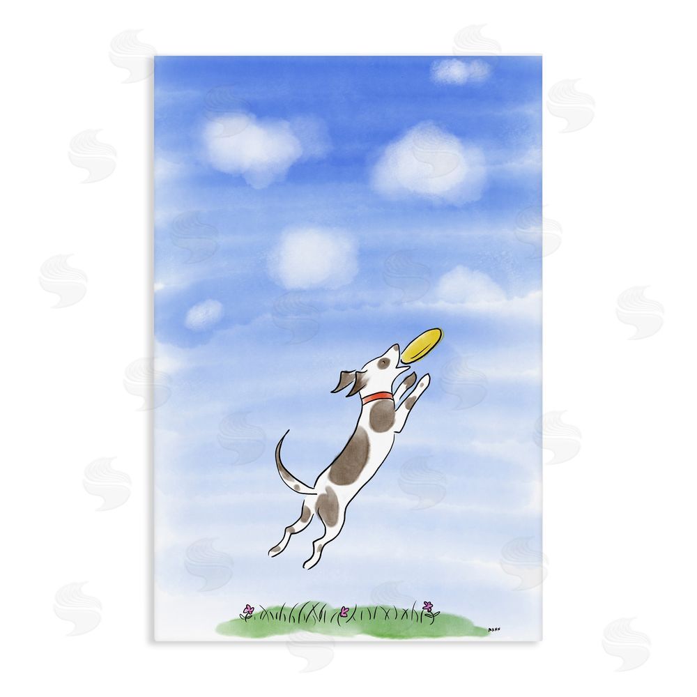 Patti Mann Dog Catching Frisbee Stretched Canvas Wall Art