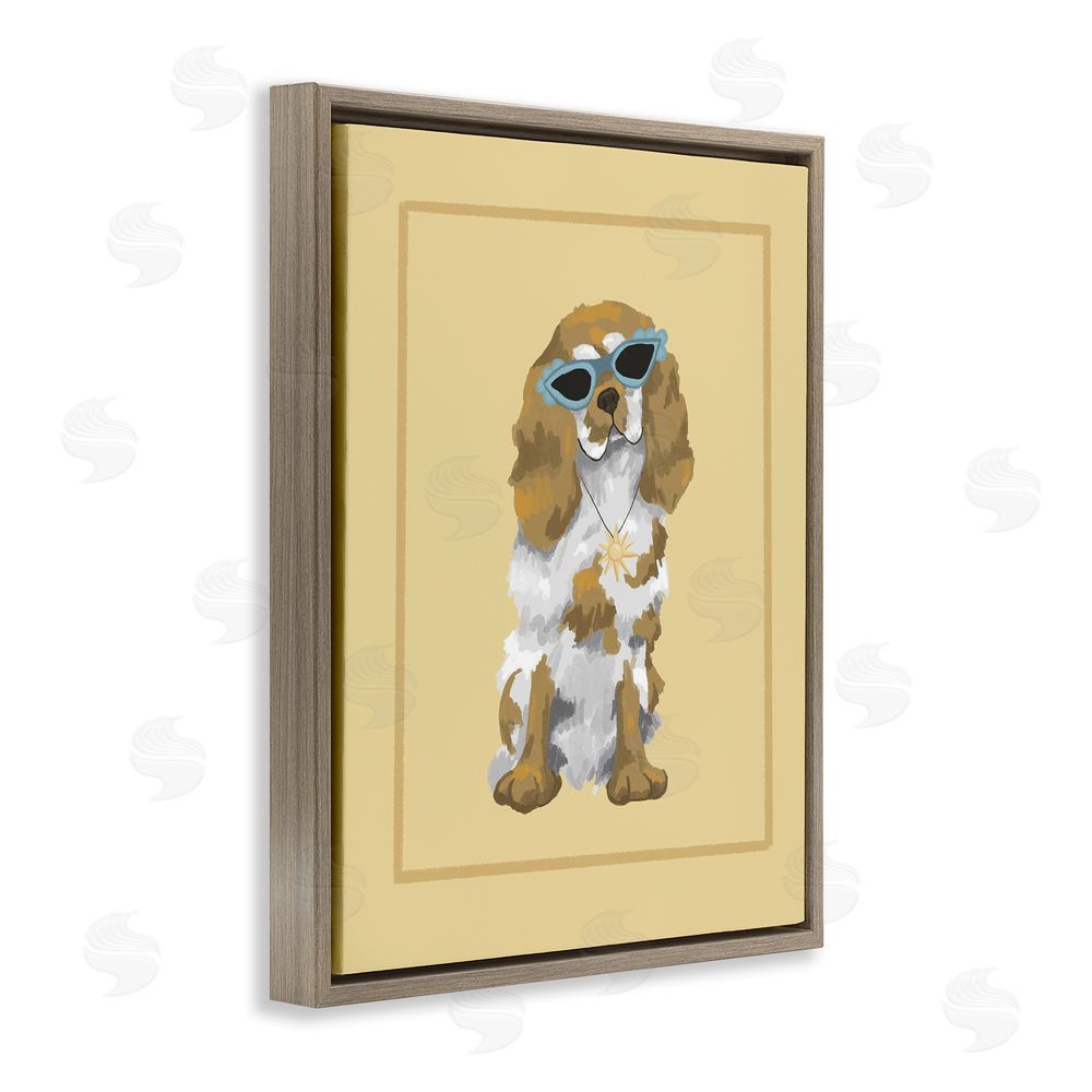Sadie Harper Coolest Dog & Sunglasses Brown Floating Frame Canvas Wall Art Print